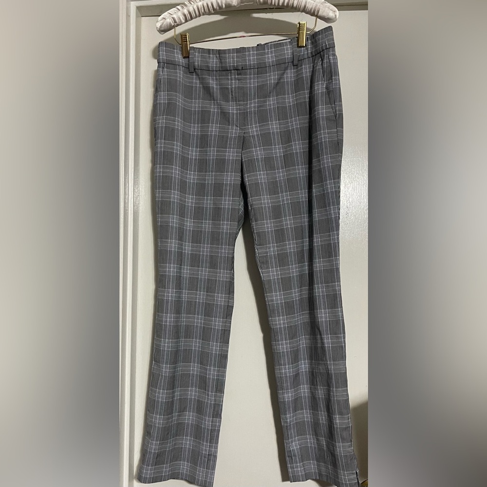 Theory Straight Maple Check Pants Sz 8 Dress Pants Virgin Wool Gray